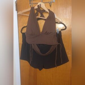 2-Piece Swimsuit Brown Top Black Bottom 20W XXL – Plus Size – New